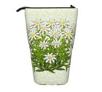 YXDVPALNE Edelweiss, Flores de montaña suizas,Estuche telescópico para lápices, Soporte para lápices con Cremallera.
