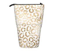 YXDVPALNE Elegante Guepardo Leopardo Blanco Dorado,Estuche telescópico para lápices, Soporte para lápices con Cremallera.