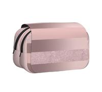 YXDVPALNE Elegante Raya Rosa ruborizada con Brillo Dorado Rosa Estuche para lápices portátil con Doble Concha y Cremallera