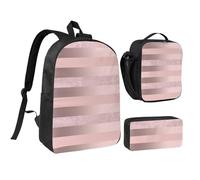 YXDVPALNE Elegante raya rosa ruborizada con brillo dorado rosa,Mochila para estudiantes, bolsa de almuerzo y estuche de lápices (3 piezas)
