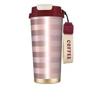YXDVPALNE Elegante raya rosa ruborizada con brillo dorado rosa,Taza de café de acero inoxidable 316 con cordón, vaso térmico de viaje para coche, 500 ml