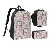 YXDVPALNE Erizo con corazón de amor,Mochila para estudiantes, bolsa de almuerzo y estuche de lápices (3 piezas)