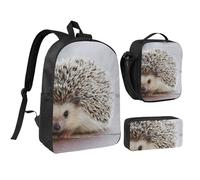 YXDVPALNE Erizo impreso,Mochila para estudiantes, bolsa de almuerzo y estuche de lápices (3 piezas)