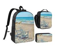 YXDVPALNE Escena de playa con sillas impresas,Mochila para estudiantes, bolsa de almuerzo y estuche de lápices (3 piezas)