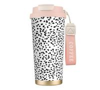 YXDVPALNE Estampado animal blanco y negro de dálmata con lunares,Taza de café de acero inoxidable 316 con cordón, vaso térmico de viaje para coche, 500 ml