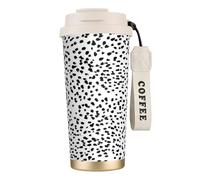 YXDVPALNE Estampado animal blanco y negro de dálmata con lunares,Taza de café de acero inoxidable 316 con cordón, vaso térmico de viaje para coche, 500 ml