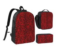 YXDVPALNE Estampado animal de leopardo rojo,Mochila para estudiantes, bolsa de almuerzo y estuche de lápices (3 piezas)