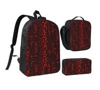 YXDVPALNE Estampado animal de leopardo rojo oscuro,Mochila para estudiantes, bolsa de almuerzo y estuche de lápices (3 piezas)