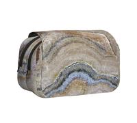 YXDVPALNE Estampado de Piedra de ónix Azul pálido Estuche para lápices portátil con Doble Concha y Cremallera