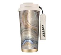 YXDVPALNE Estampado de piedra de ónix azul pálido,Taza de café de acero inoxidable 316 con cordón, vaso térmico de viaje para coche, 500 ml