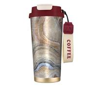 YXDVPALNE Estampado de piedra de ónix azul pálido,Taza de café de acero inoxidable 316 con cordón, vaso térmico de viaje para coche, 500 ml
