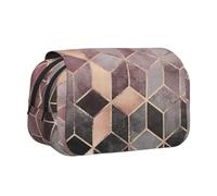 YXDVPALNE Estilo nórdico, patrón geométrico Rosa, Dorado Estuche para lápices portátil con Doble Concha y Cremallera