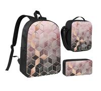 YXDVPALNE Estilo nórdico, patrón geométrico rosa, dorado,Mochila para estudiantes, bolsa de almuerzo y estuche de lápices (3 piezas)