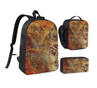 YXDVPALNE Estructura de hierro y acero oxidado de metal colorido con óxido marrón,Mochila para estudiantes, bolsa de almuerzo y estuche de lápices (3 piezas)