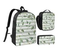 YXDVPALNE Eucalipto dólar de plata verde,Mochila para estudiantes, bolsa de almuerzo y estuche de lápices (3 piezas)