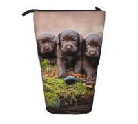 YXDVPALNE Familia de Cachorros de Labrador, Cachorros pequeños Marrones,Estuche telescópico para lápices, Soporte para lápices con Cremallera.