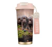 YXDVPALNE Familia de cachorros de labrador, cachorros pequeños marrones,Taza de café de acero inoxidable 316 con cordón, vaso térmico de viaje para coche, 500 ml
