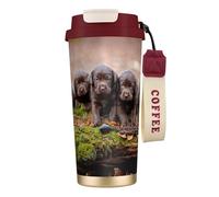 YXDVPALNE Familia de cachorros de labrador, cachorros pequeños marrones,Taza de café de acero inoxidable 316 con cordón, vaso térmico de viaje para coche, 500 ml