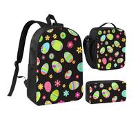 YXDVPALNE Felices Pascuas Huevos de Pascua coloridos,Mochila para estudiantes, bolsa de almuerzo y estuche de lápices (3 piezas)