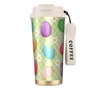 YXDVPALNE Felices Pascuas Huevos de Pascua coloridos,Taza de café de acero inoxidable 316 con cordón, vaso térmico de viaje para coche, 500 ml