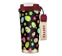 YXDVPALNE Felices Pascuas Huevos de Pascua coloridos,Taza de café de acero inoxidable 316 con cordón, vaso térmico de viaje para coche, 500 ml