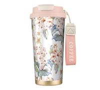 YXDVPALNE Flor Acuarela Pastel Botánico Rosa,Taza de café de acero inoxidable 316 con cordón, vaso térmico de viaje para coche, 500 ml