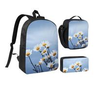 YXDVPALNE Flor blanca de la naturaleza,Mochila para estudiantes, bolsa de almuerzo y estuche de lápices (3 piezas)