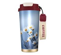 YXDVPALNE Flor blanca de la naturaleza,Taza de café de acero inoxidable 316 con cordón, vaso térmico de viaje para coche, 500 ml