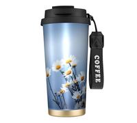 YXDVPALNE Flor blanca de la naturaleza,Taza de café de acero inoxidable 316 con cordón, vaso térmico de viaje para coche, 500 ml