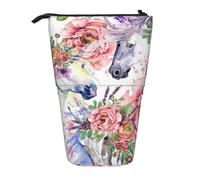 YXDVPALNE Flores de Rosas de Caballo en Acuarela,Estuche telescópico para lápices, Soporte para lápices con Cremallera.