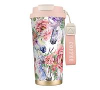 YXDVPALNE Flores de rosas de caballo en acuarela,Taza de café de acero inoxidable 316 con cordón, vaso térmico de viaje para coche, 500 ml