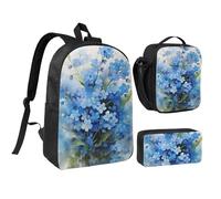 YXDVPALNE Flores no me olvides en acuarela,Mochila para estudiantes, bolsa de almuerzo y estuche de lápices (3 piezas)