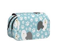 YXDVPALNE Fondo de Perro Pastor inglés Antiguo con Patas Dibujadas a Mano, Linda Caricatura Estuche para lápices portátil con Doble Concha y Cremallera