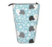 YXDVPALNE Fondo de Perro Pastor inglés Antiguo con Patas Dibujadas a Mano, Linda Caricatura,Estuche telescópico para lápices, Soporte para lápices con Cremallera.