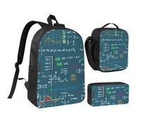 YXDVPALNE Fórmula matemática impresa,Mochila para estudiantes, bolsa de almuerzo y estuche de lápices (3 piezas)