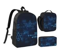 YXDVPALNE Fórmulas de química, física y matemáticas brillantes,Mochila para estudiantes, bolsa de almuerzo y estuche de lápices (3 piezas)