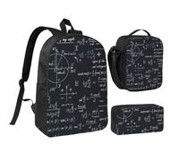 YXDVPALNE Fórmulas matemáticas sin fisuras con formas geométricas,Mochila para estudiantes, bolsa de almuerzo y estuche de lápices (3 piezas)