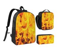YXDVPALNE Fuego y llamas,Mochila para estudiantes, bolsa de almuerzo y estuche de lápices (3 piezas)
