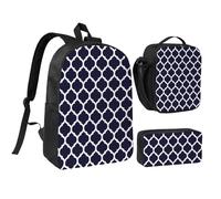YXDVPALNE Geométrico marroquí azul marino moderno,Mochila para estudiantes, bolsa de almuerzo y estuche de lápices (3 piezas)