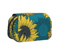 YXDVPALNE Girasoles Amarillos sobre un Fondo Azul Estuche para lápices portátil con Doble Concha y Cremallera