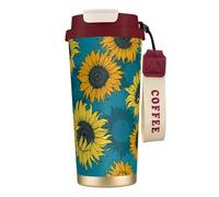 YXDVPALNE Girasoles amarillos sobre un fondo azul,Taza de café de acero inoxidable 316 con cordón, vaso térmico de viaje para coche, 500 ml