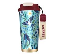 YXDVPALNE Golondrinas Voladoras Flores de Primavera,Taza de café de acero inoxidable 316 con cordón, vaso térmico de viaje para coche, 500 ml
