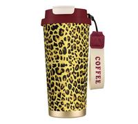 YXDVPALNE Guepardo leopardo amarillo,Taza de café de acero inoxidable 316 con cordón, vaso térmico de viaje para coche, 500 ml