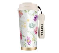 YXDVPALNE Hermosa primavera fresca floral,Taza de café de acero inoxidable 316 con cordón, vaso térmico de viaje para coche, 500 ml