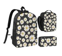 YXDVPALNE Hermosas margaritas blancas,Mochila para estudiantes, bolsa de almuerzo y estuche de lápices (3 piezas)