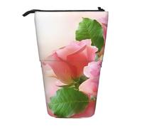 YXDVPALNE Hermosas Rosas Rosadas,Estuche telescópico para lápices, Soporte para lápices con Cremallera.