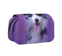 YXDVPALNE Hermoso Cachorro de Border Collie Estuche para lápices portátil con Doble Concha y Cremallera