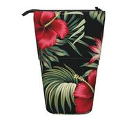 YXDVPALNE Hibisco Rojo Vintage Tropical Strelitzia Floral,Estuche telescópico para lápices, Soporte para lápices con Cremallera.