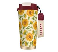 YXDVPALNE Historias de girasoles frescos impresas,Taza de café de acero inoxidable 316 con cordón, vaso térmico de viaje para coche, 500 ml