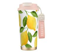 YXDVPALNE Hoja de limón,Taza de café de acero inoxidable 316 con cordón, vaso térmico de viaje para coche, 500 ml
